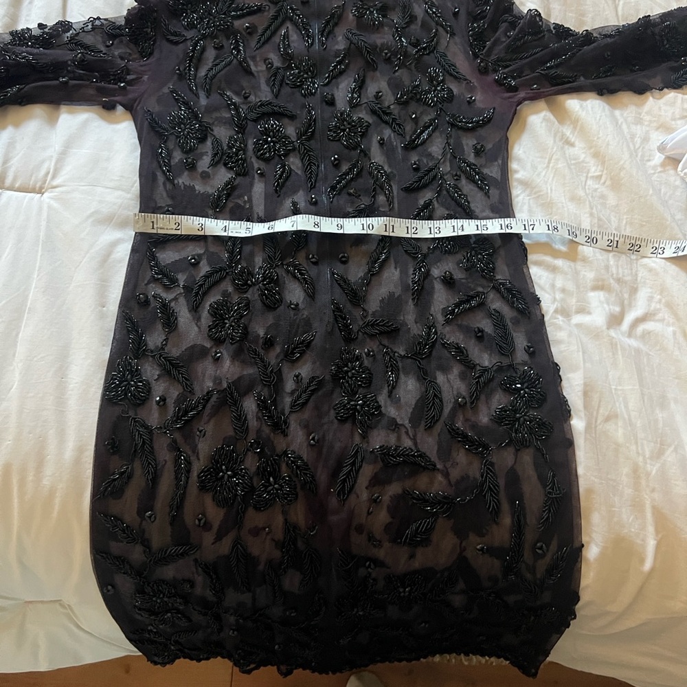 VTG Heavy Beaded Mesh Overlay Dress Black Floral Couture Evening Wear Art Size S - Picture 11 of 11